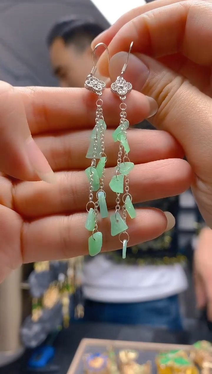 【闪购商品】翡翠耳饰银S925镶嵌084翡翠