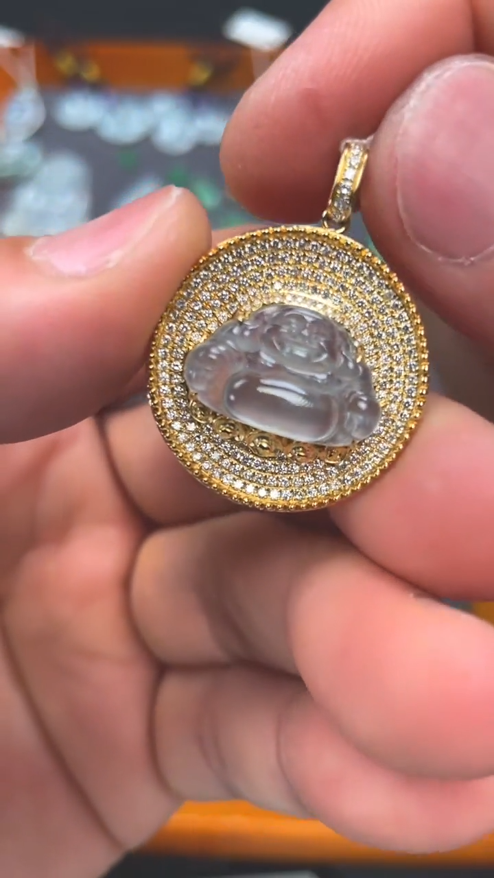 【闪购商品】翡翠颈饰18K金镶嵌聚宝盆玻璃种佛公吊坠/杜k