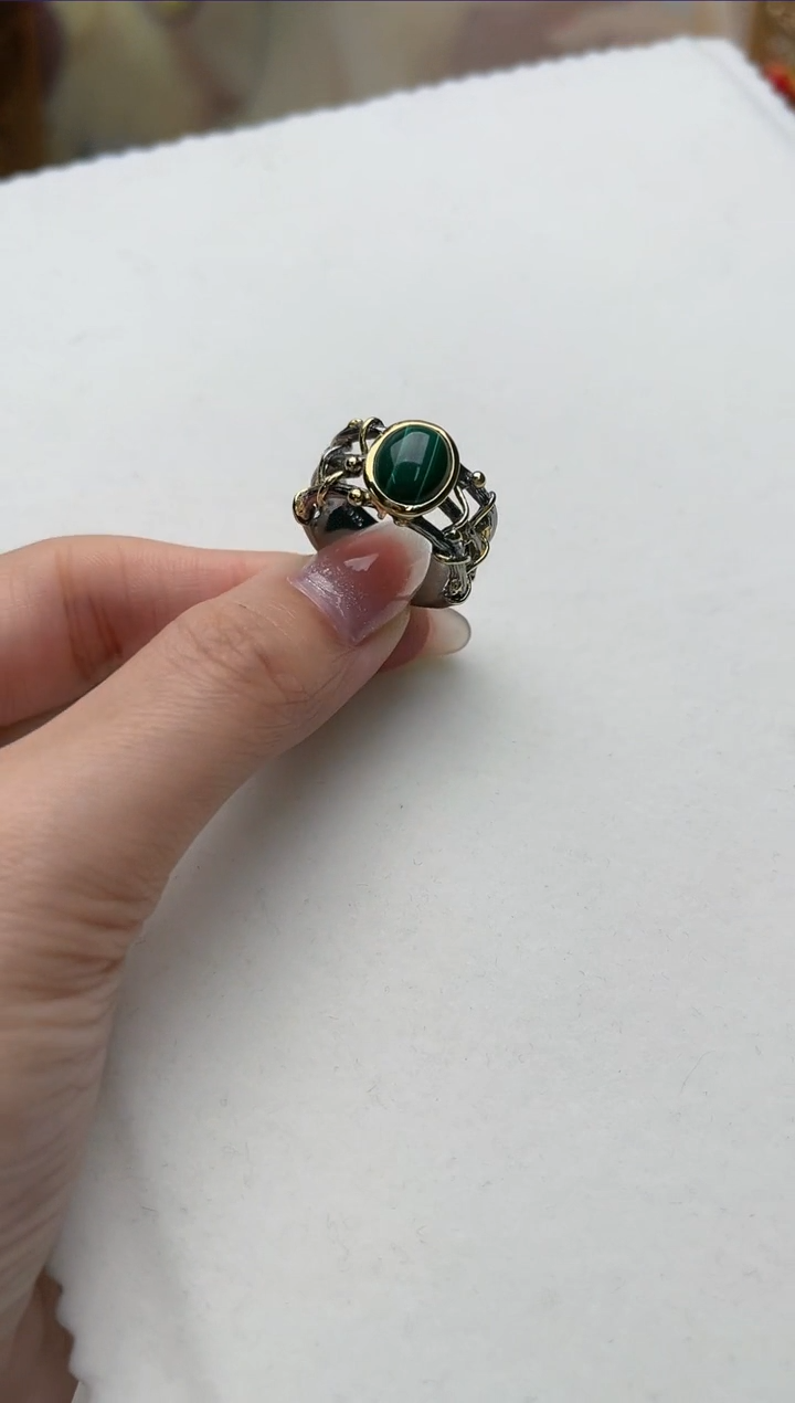 【闪购商品】孔雀石戒指银S925镶嵌aj4596