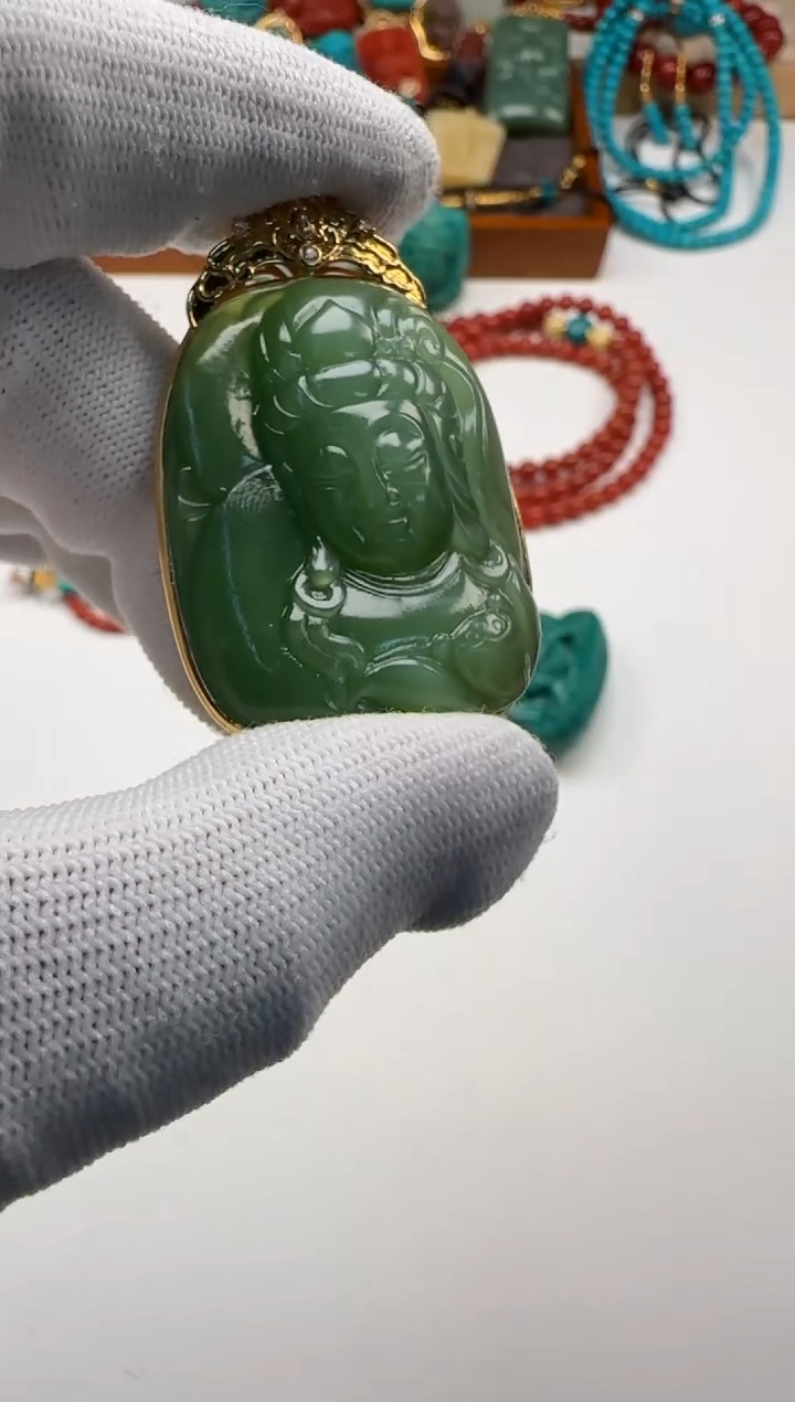 颈饰18K金镶嵌和田玉半***～配饰配饰