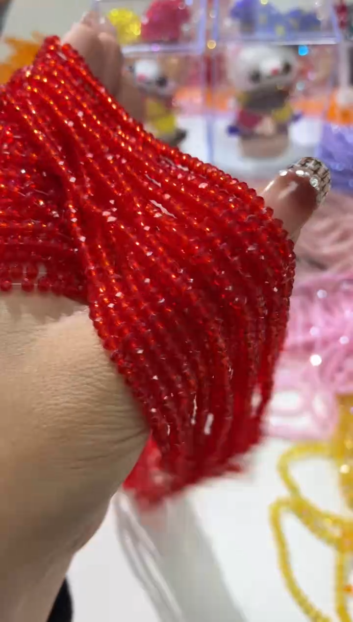 玻璃1779卡4水晶扁10条本色大红色