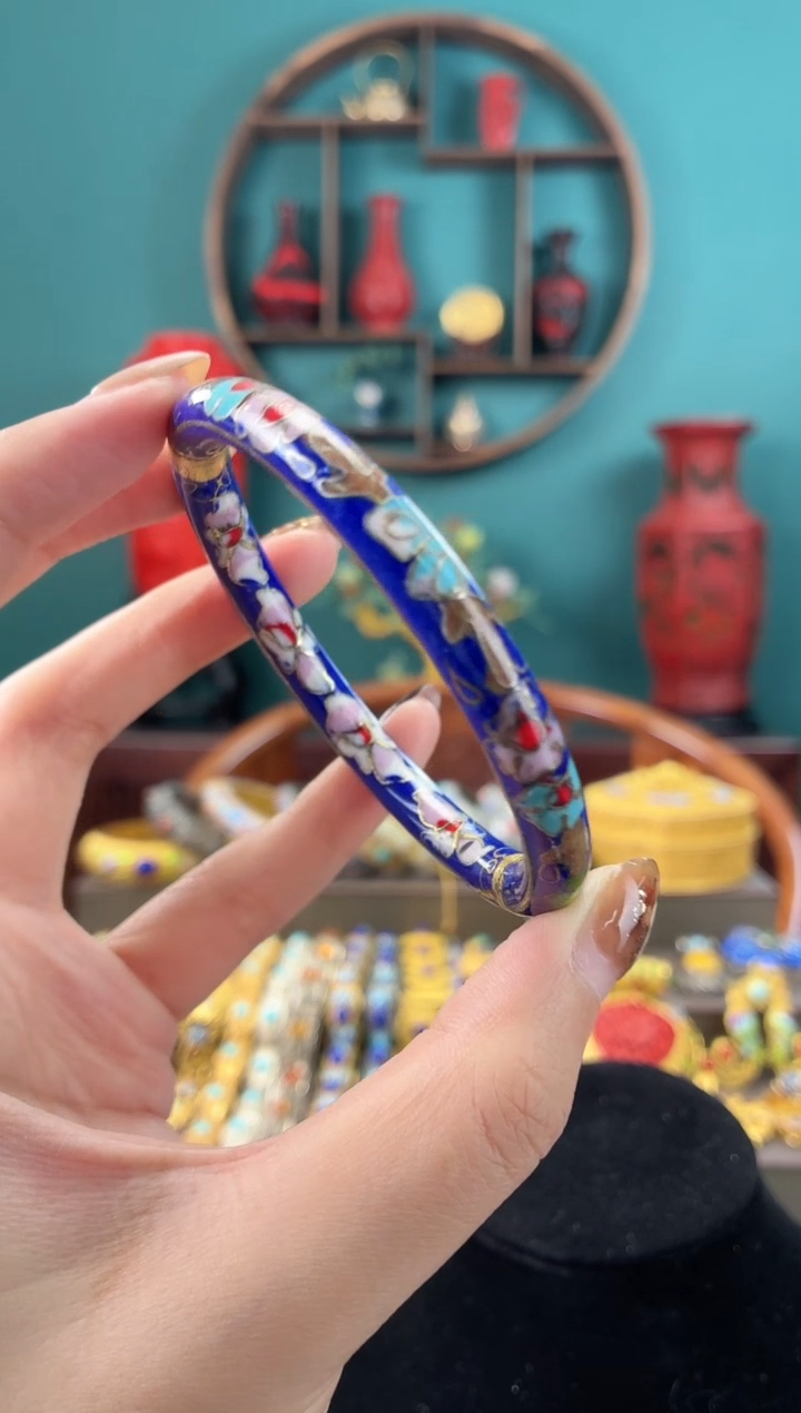 景泰蓝金地开口镯子57-62宝蓝