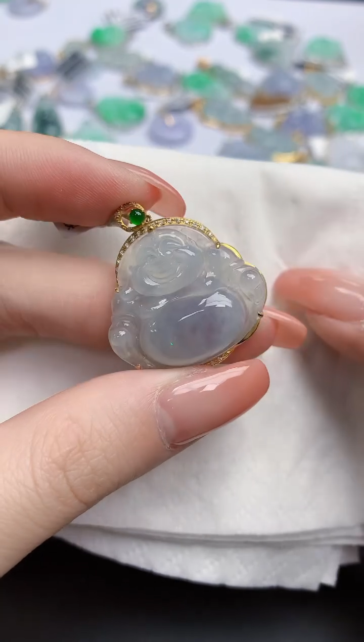 【闪购商品】翡翠颈饰18K金镶嵌天然缅甸翡翠A货