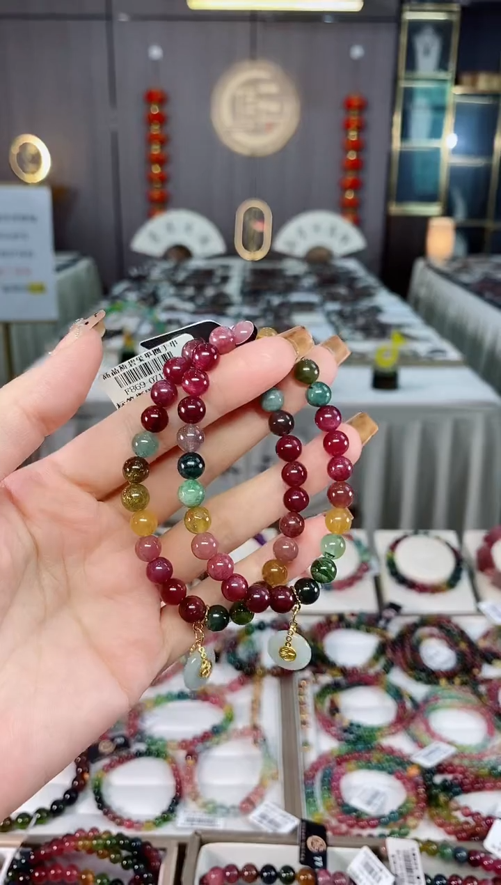 老矿碧玺色标彩虹油料单圈手串7mm+未镶嵌碧玺dan多样性发货一条