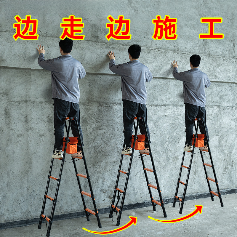 碳钢梯子家用折叠伸缩梯室内多功能人字梯加厚可行走升降工程楼梯