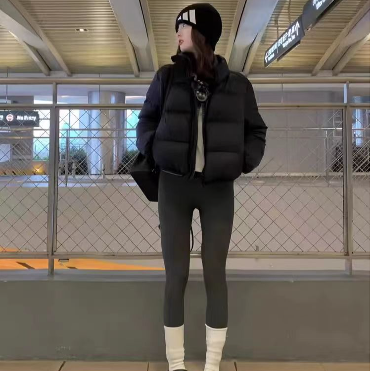 春秋款轻薄羽绒服肯豆风小个子新款短款立领鸭绒高腰面包服外套