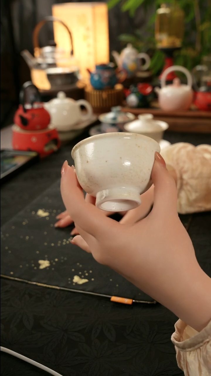 陶瓷茶具楚门白色志野压手杯