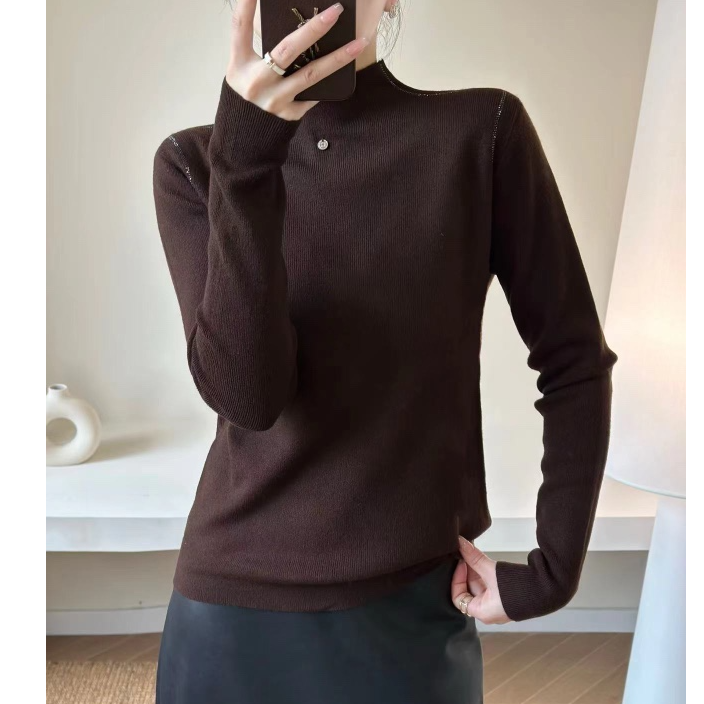 【唯美女装】别致烫钻～半高领洋气时尚针织打底衫