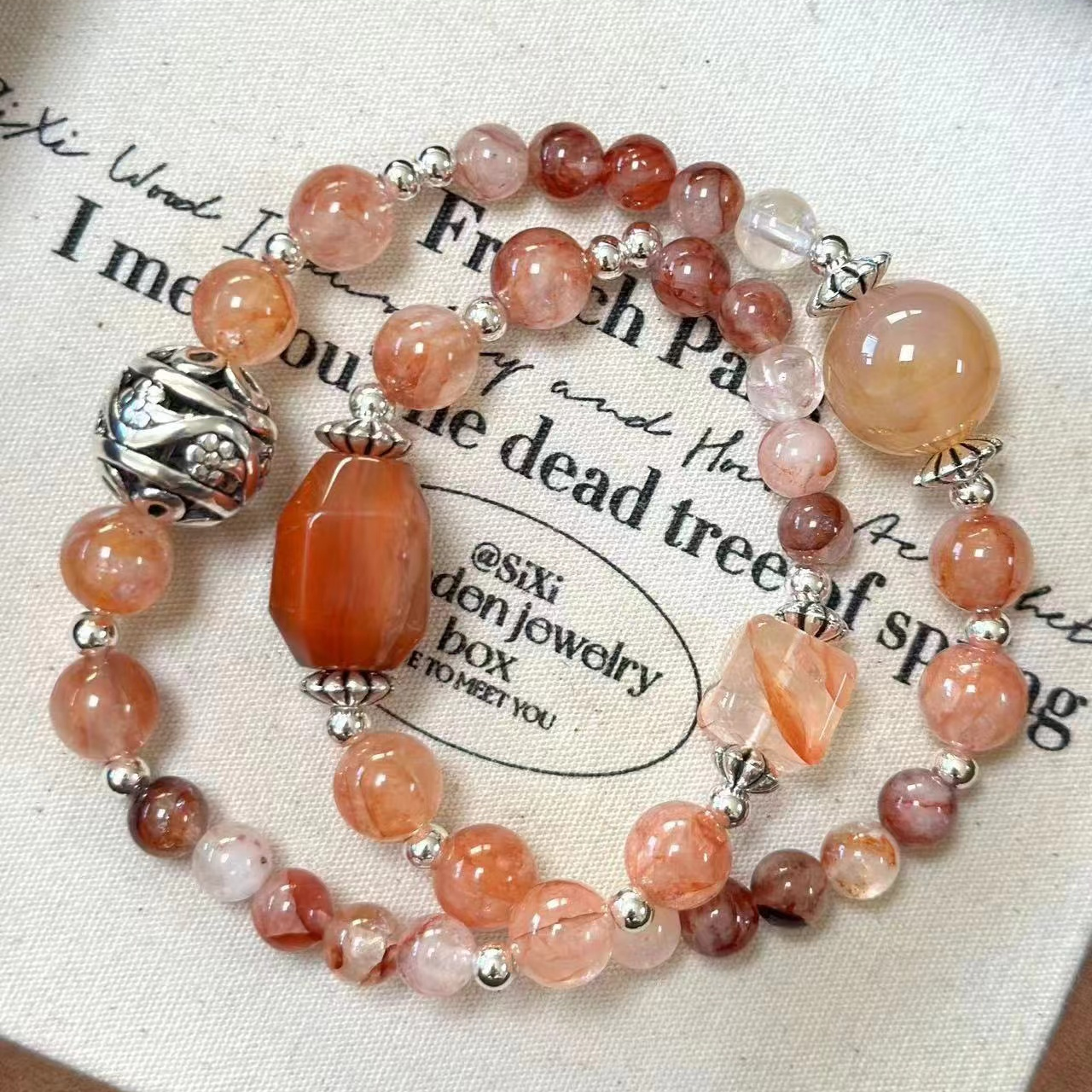 南红x胶花x龙鳞玛瑙 天然水晶 多样性发其一 礼盒装 F009