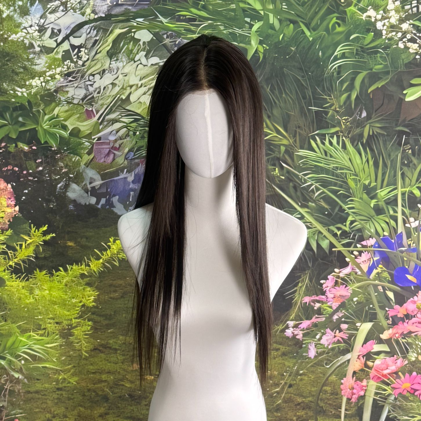 血根草 补发片 黑茶色60cm高层次直发进口发丝可随意分缝蕾丝透气