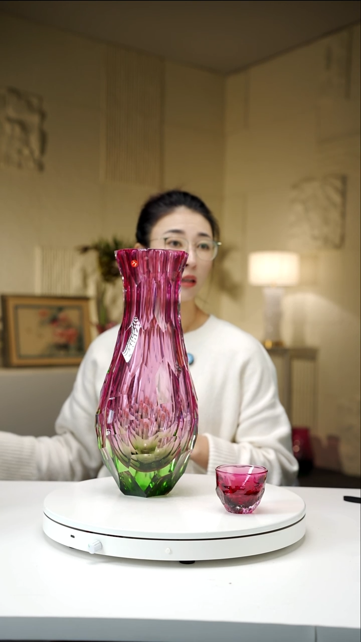 手工艺品琉璃崽*书金红绿美人瓶+金红水母摆件