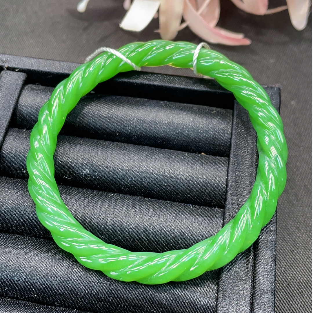 【双十二专属】和田玉碧玉麻花手镯丨Z0787丨多样性发一