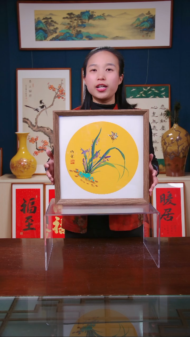 【闪购商品】国画作品 兰花 ，带框尺寸 35*35