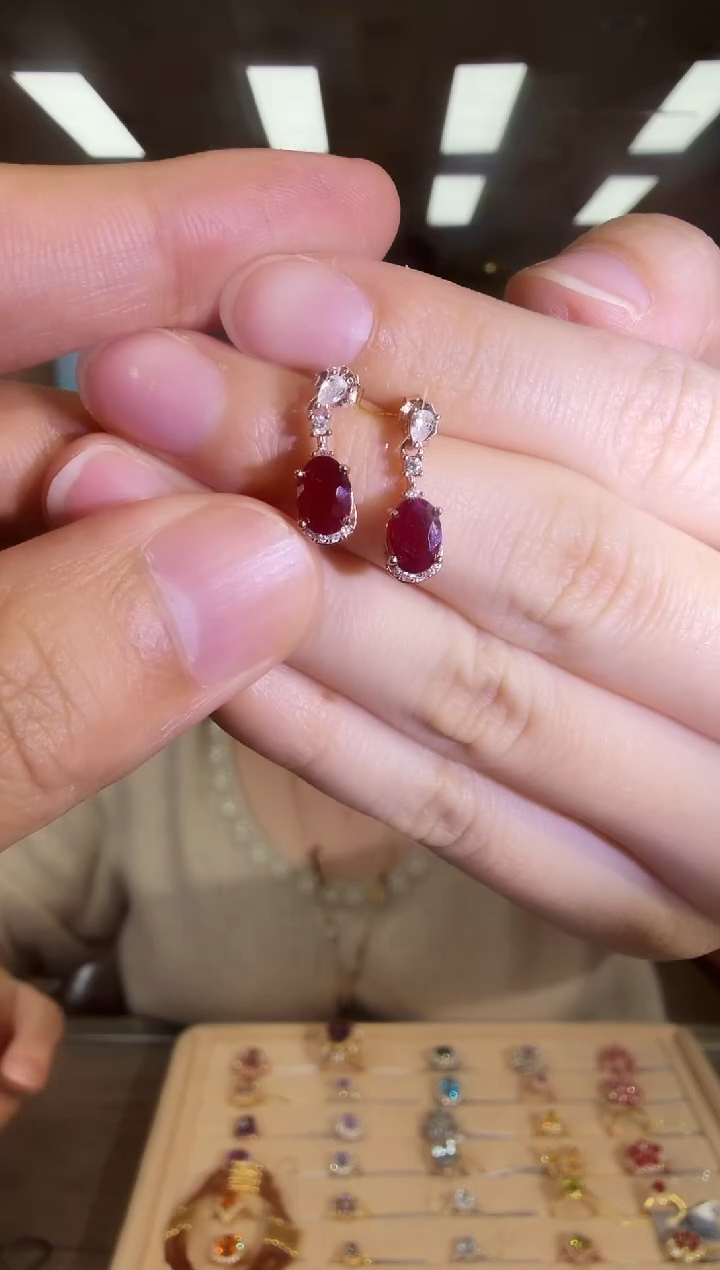 银S925镶嵌耳饰红宝石09