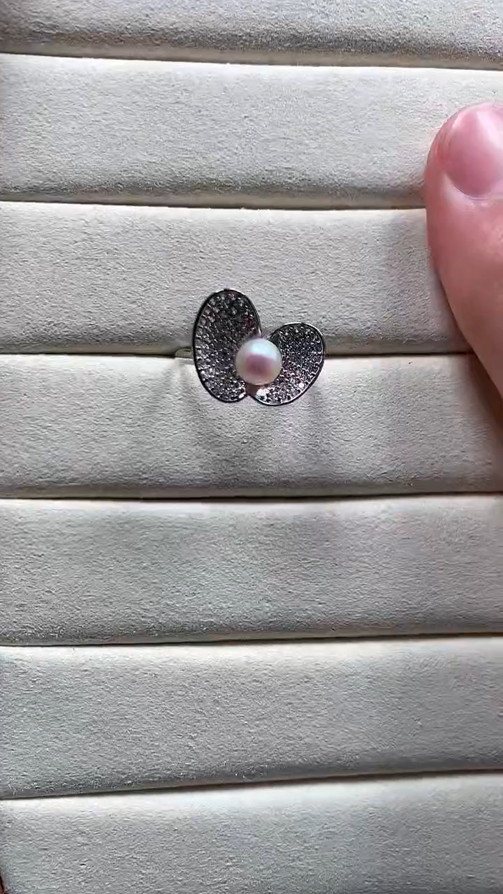 【闪购商品】海水珍珠戒指银S925镶嵌花朵珍珠戒指