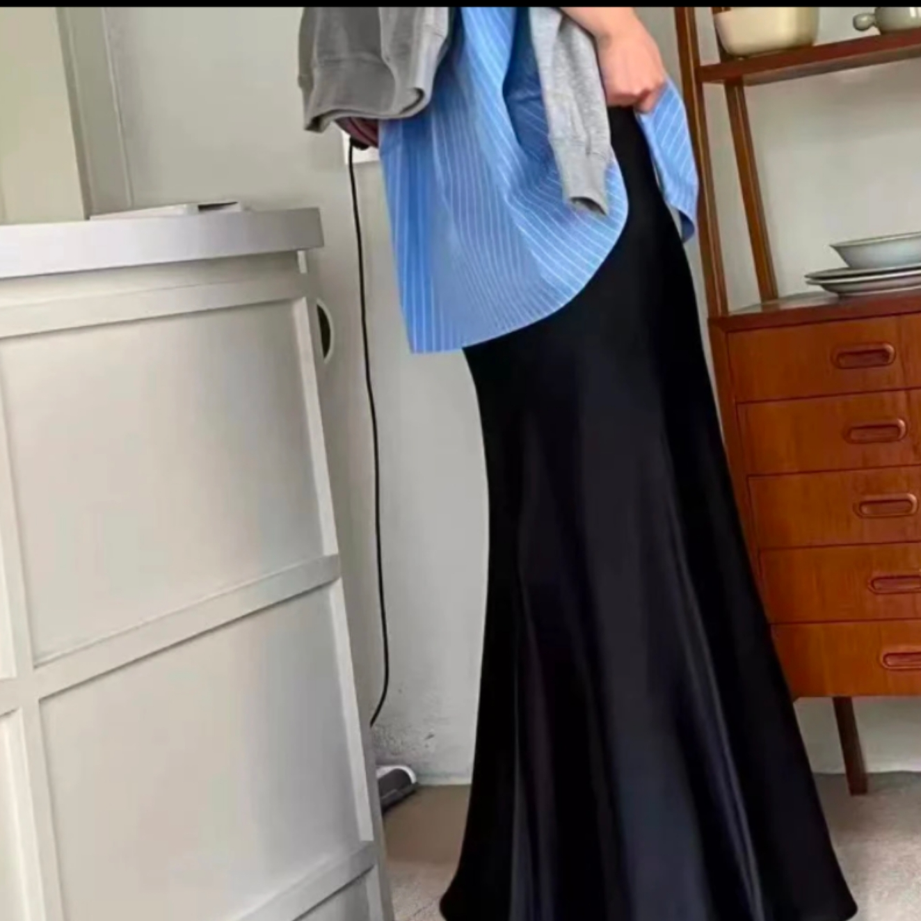 【巴巴严选】鱼尾裙显瘦气质时尚夏季中长款百搭黑色休闲