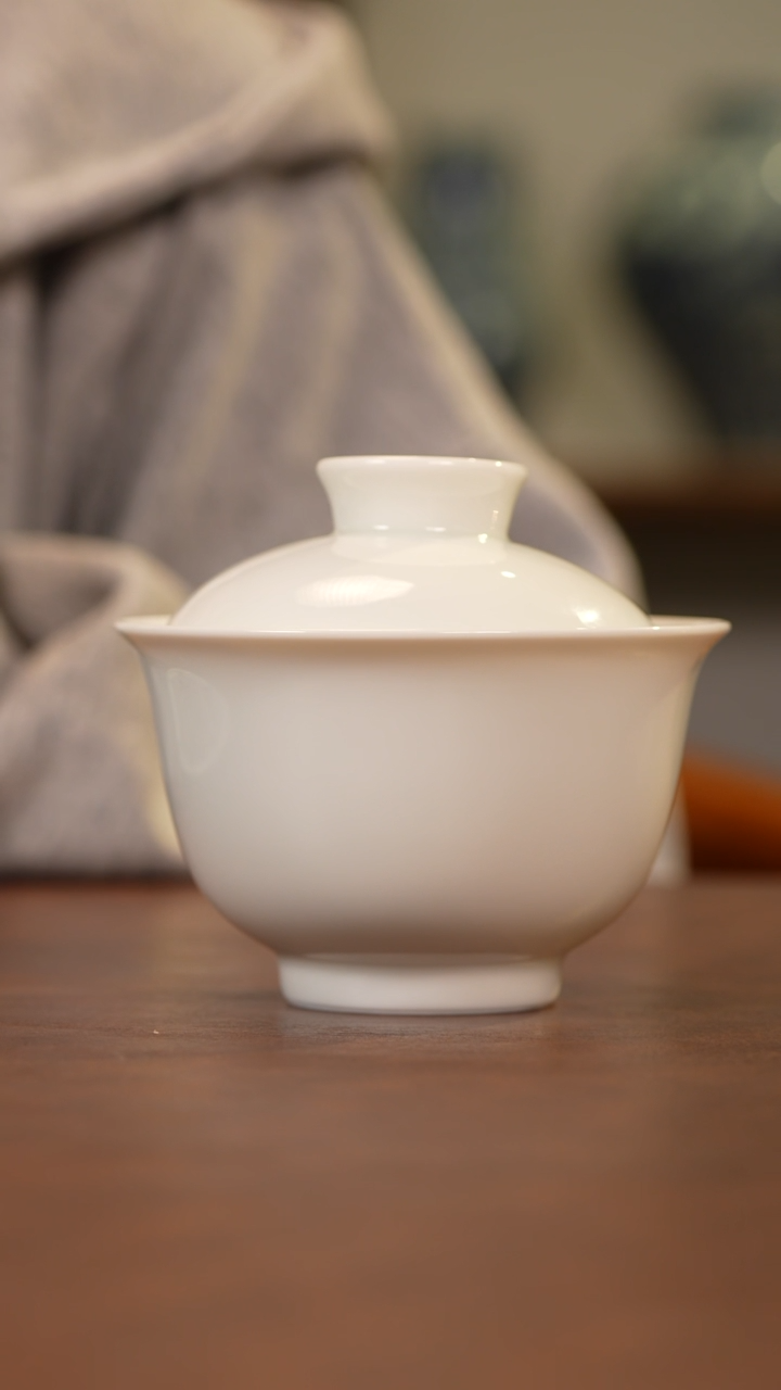 杯景德镇手工白胎大元宝盖碗