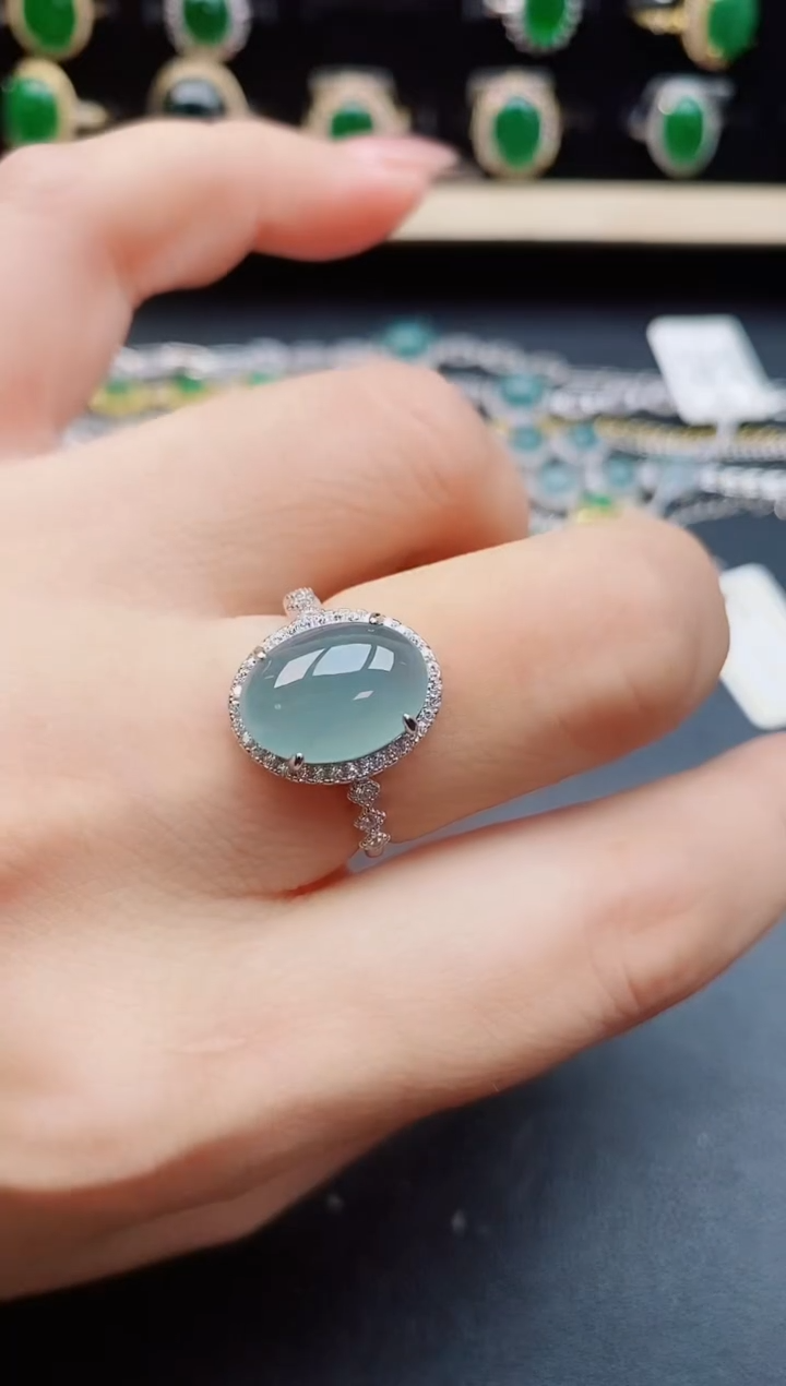 翡翠戒指银S925镶嵌80550