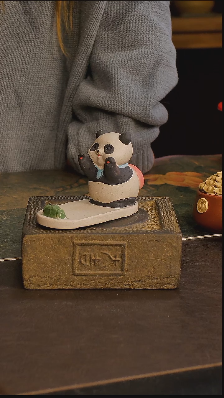 紫砂茶宠熊猫手机支架