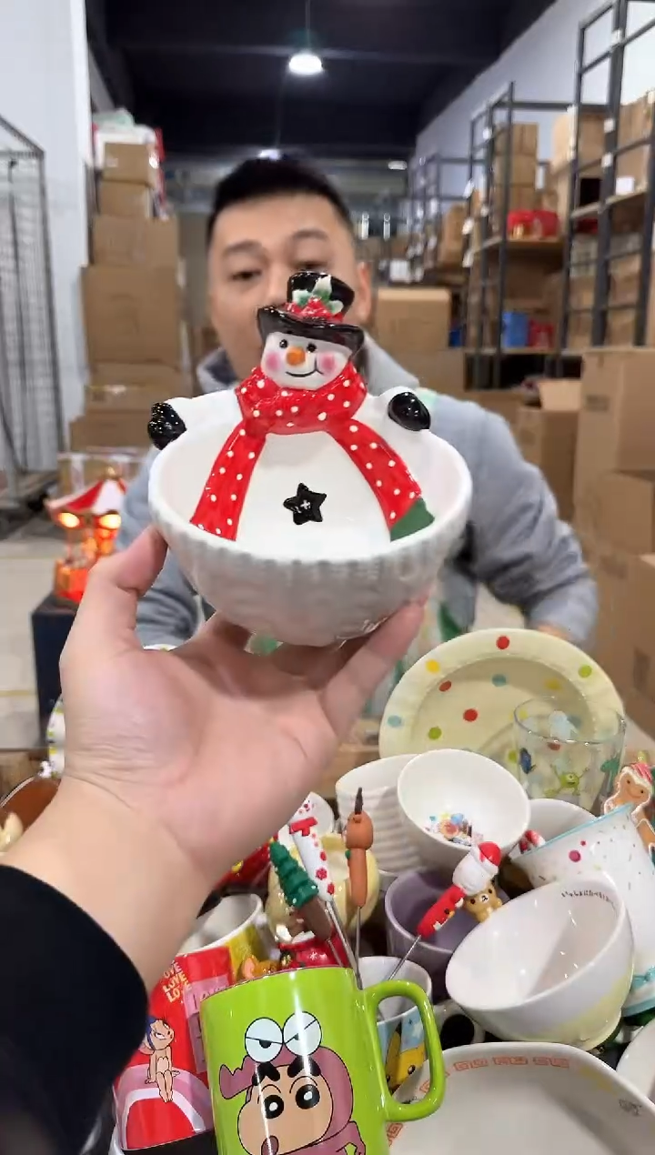 瓷片原盒雪人碗 