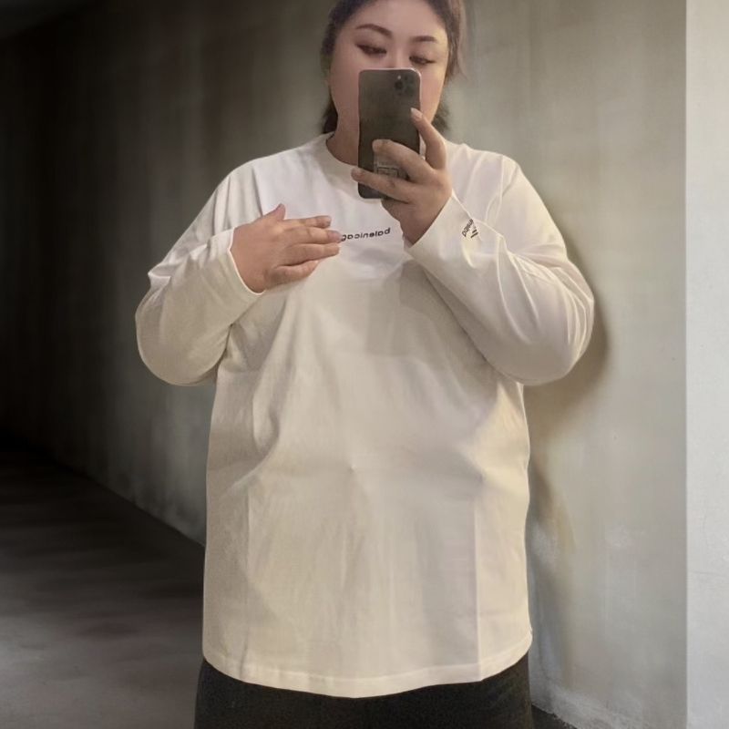 （燃燃推荐）晓肥妖秋季新款大码圆领印花字母简约长袖体恤29289