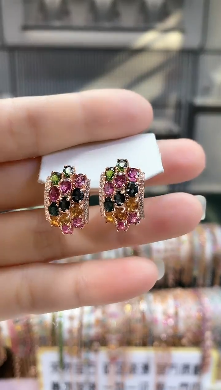 银S925镶嵌耳扣碧玺大**夫666666666666