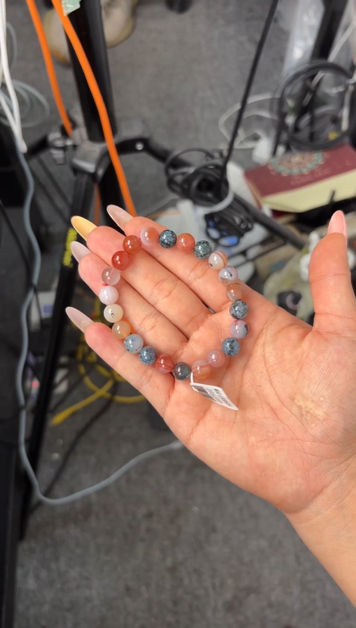 南红玛瑙手串未镶嵌原矿无优化水草7-8mm单圈