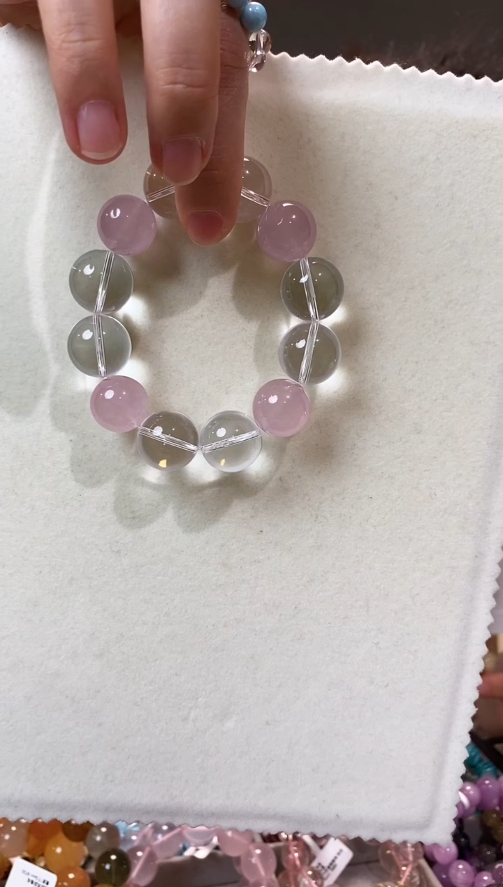 水晶手链未镶嵌粉白双宝手串