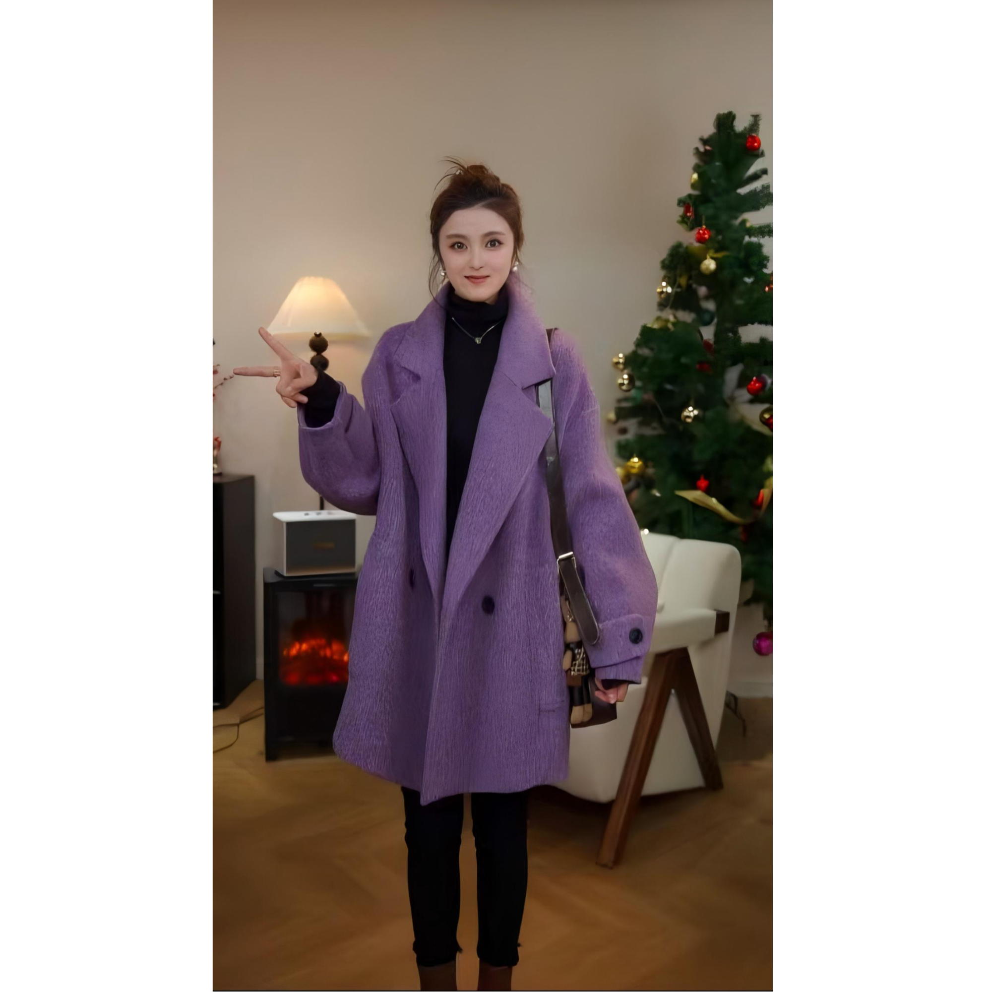 【】设计师款西装领厚款高品宽松秋冬毛呢外套25527