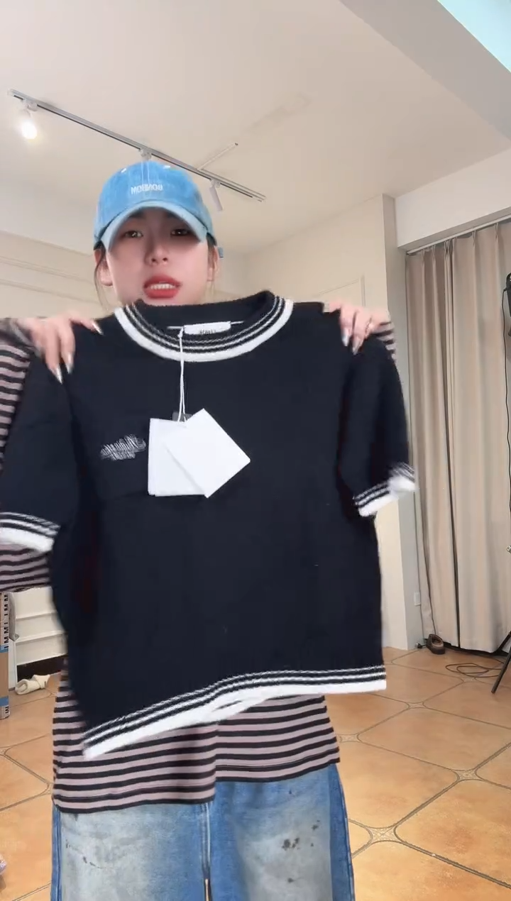 @*好设计师品牌黑色针织短袖