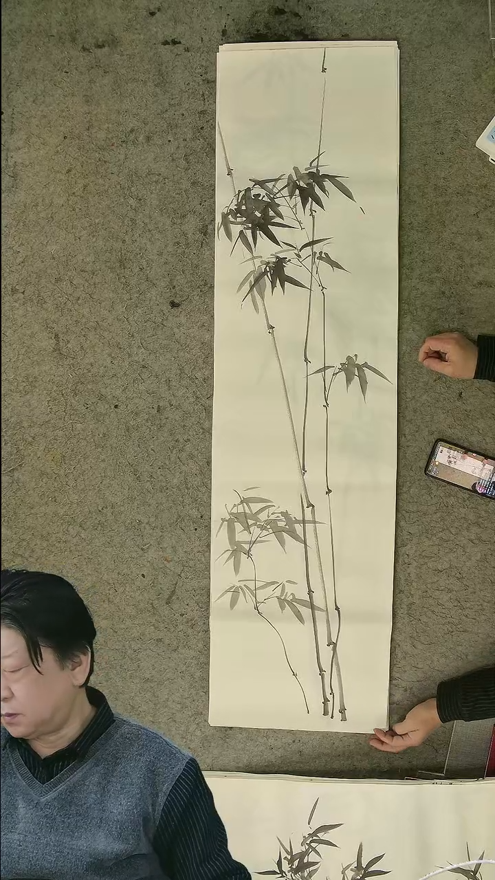 国画四尺对开  墨竹条屏 34*138cm