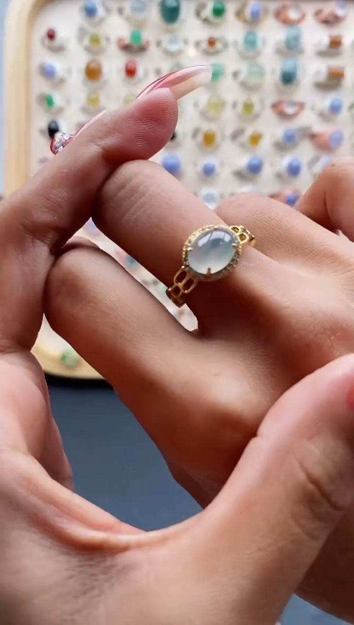 【闪购商品】翡翠戒指银S925镶嵌缅甸天然A货翡翠444   1+