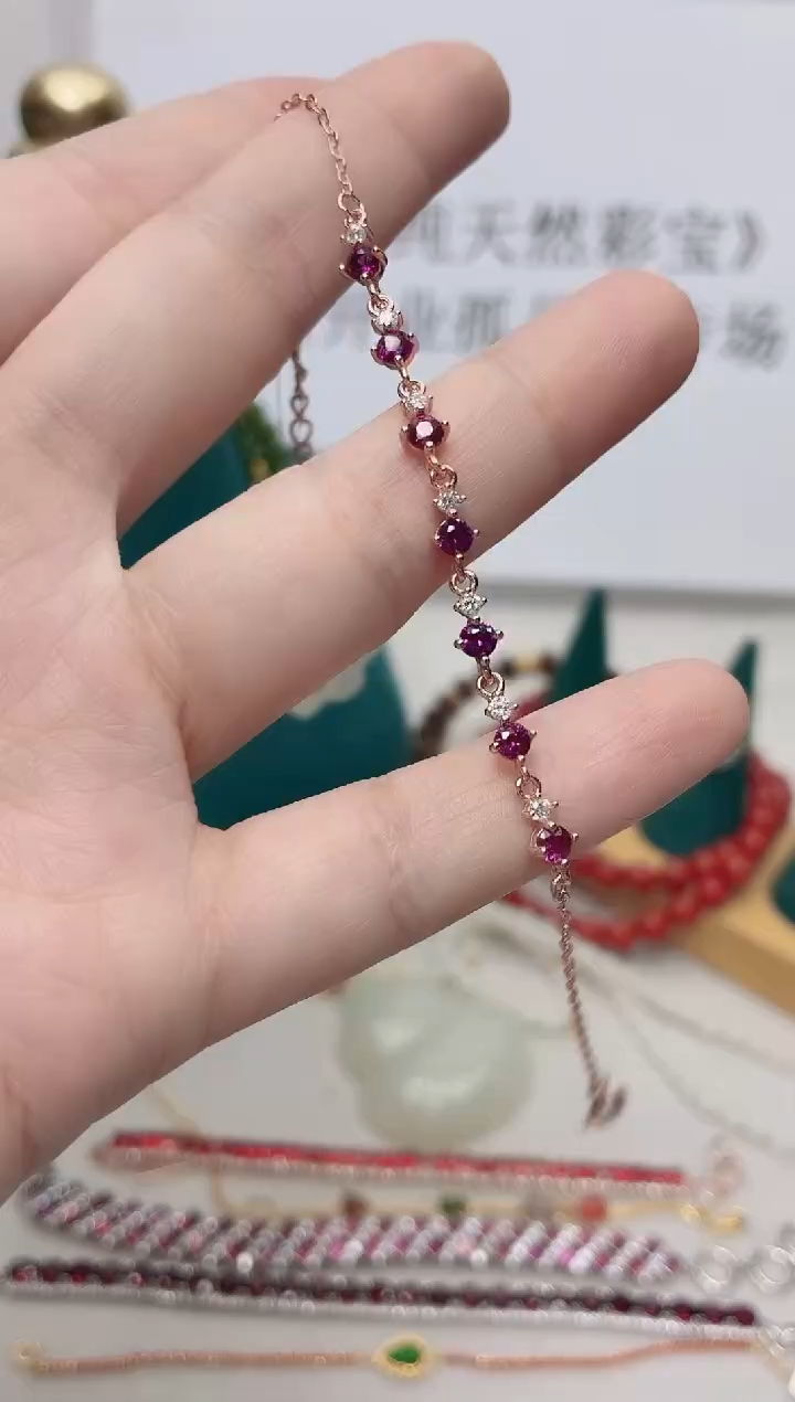 银S925镶嵌手链石榴石150BJ0103产品一个（多样性）