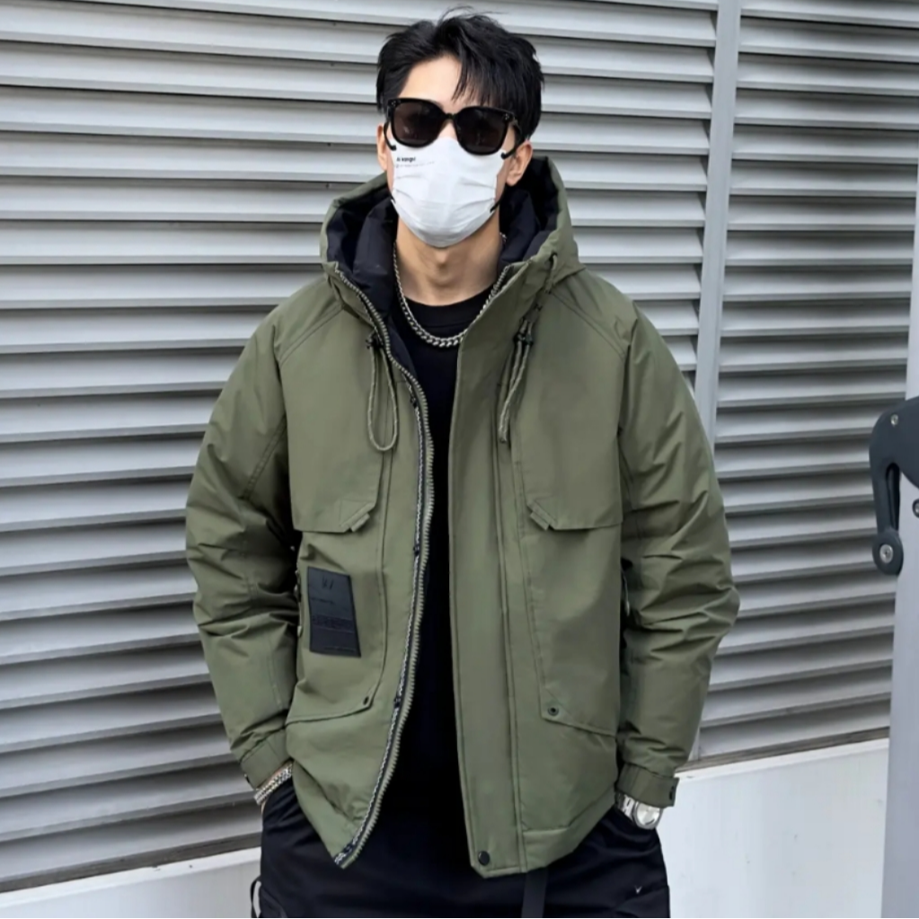 96060黑绿-【国标羽绒服】《真羽绒支持检测》休闲时尚保暖加厚外套