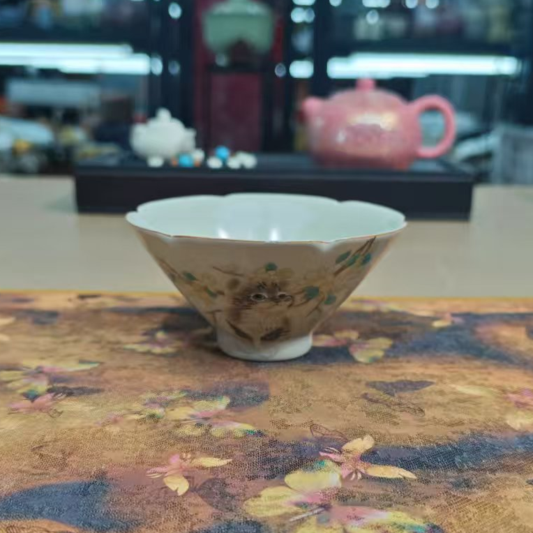 瓷韵优品 汝窑黄花猫斗笠杯家用功夫茶杯-3656（直播专享）