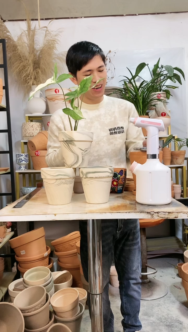 【闪购商品】红陶13*13绿白陶 3盆无托