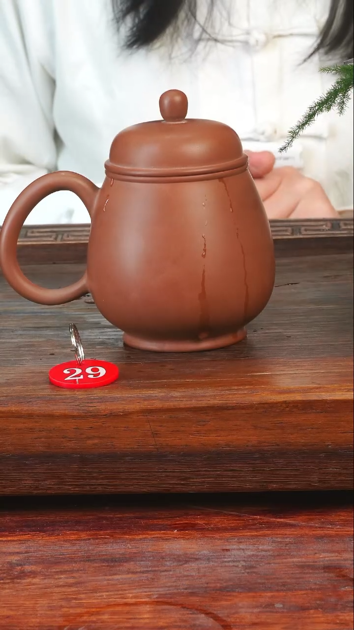 29号逢春紫陶全手工羊肝红素带把水杯480ml（微瑕）