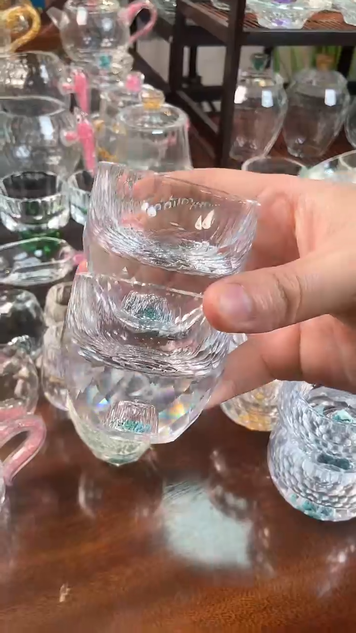 【闪购商品】玺宴新款水晶大多面茶碗绿松石2个装