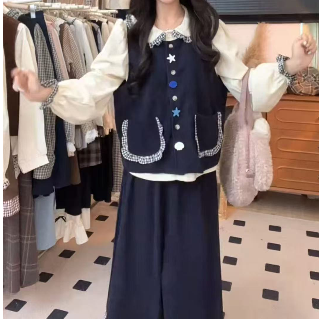 大码女装INS风森系法式减龄三件套长裙套装休闲