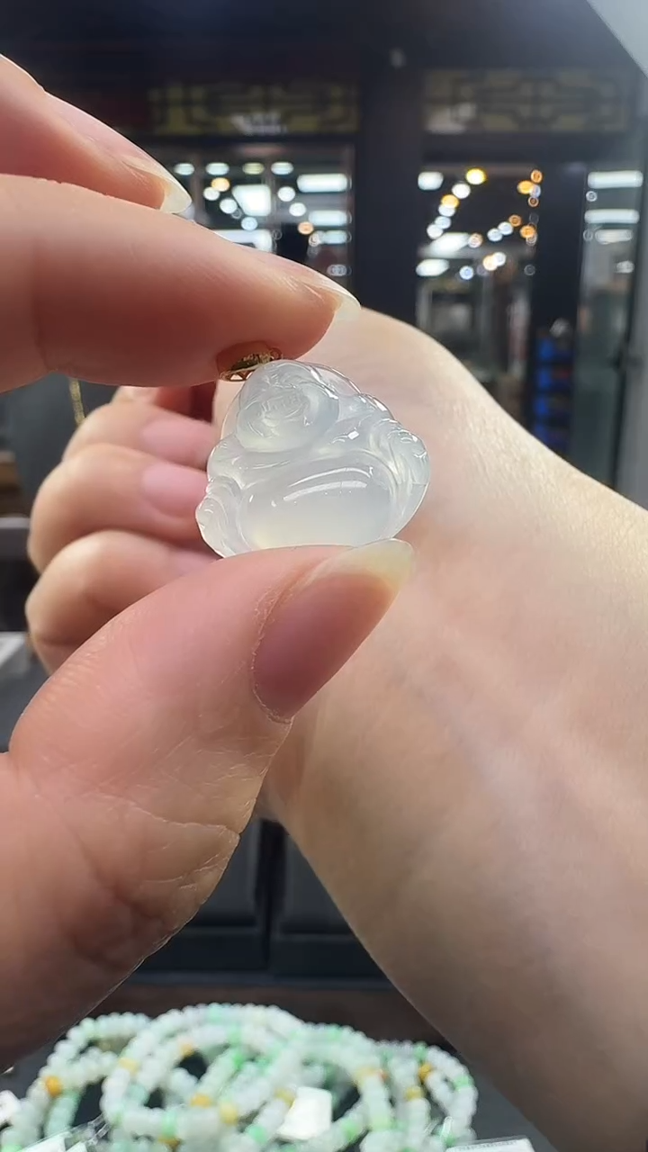 颈饰18K金镶嵌翡翠反***钟佛公挂件