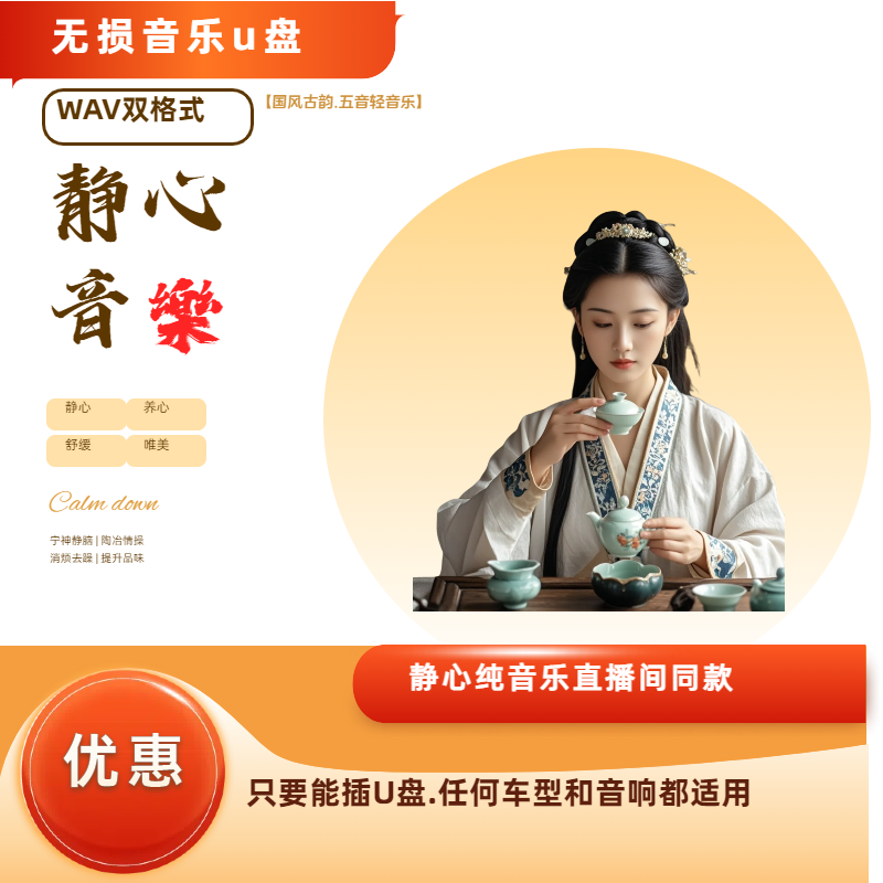 音乐U盘WAV无损双格式茶室书房美容院瑜伽馆五音古风静心养心便携