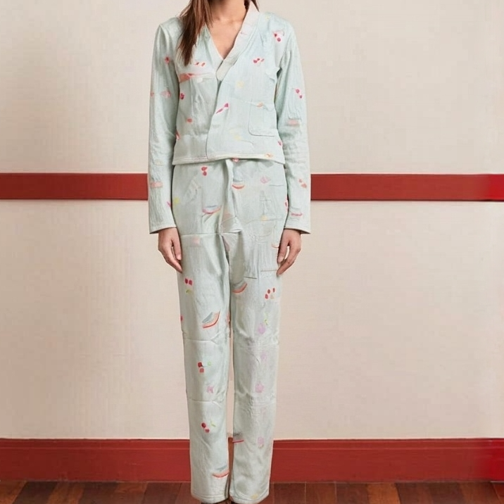 彩虹樱桃毛领秋冬家居服睡衣套装