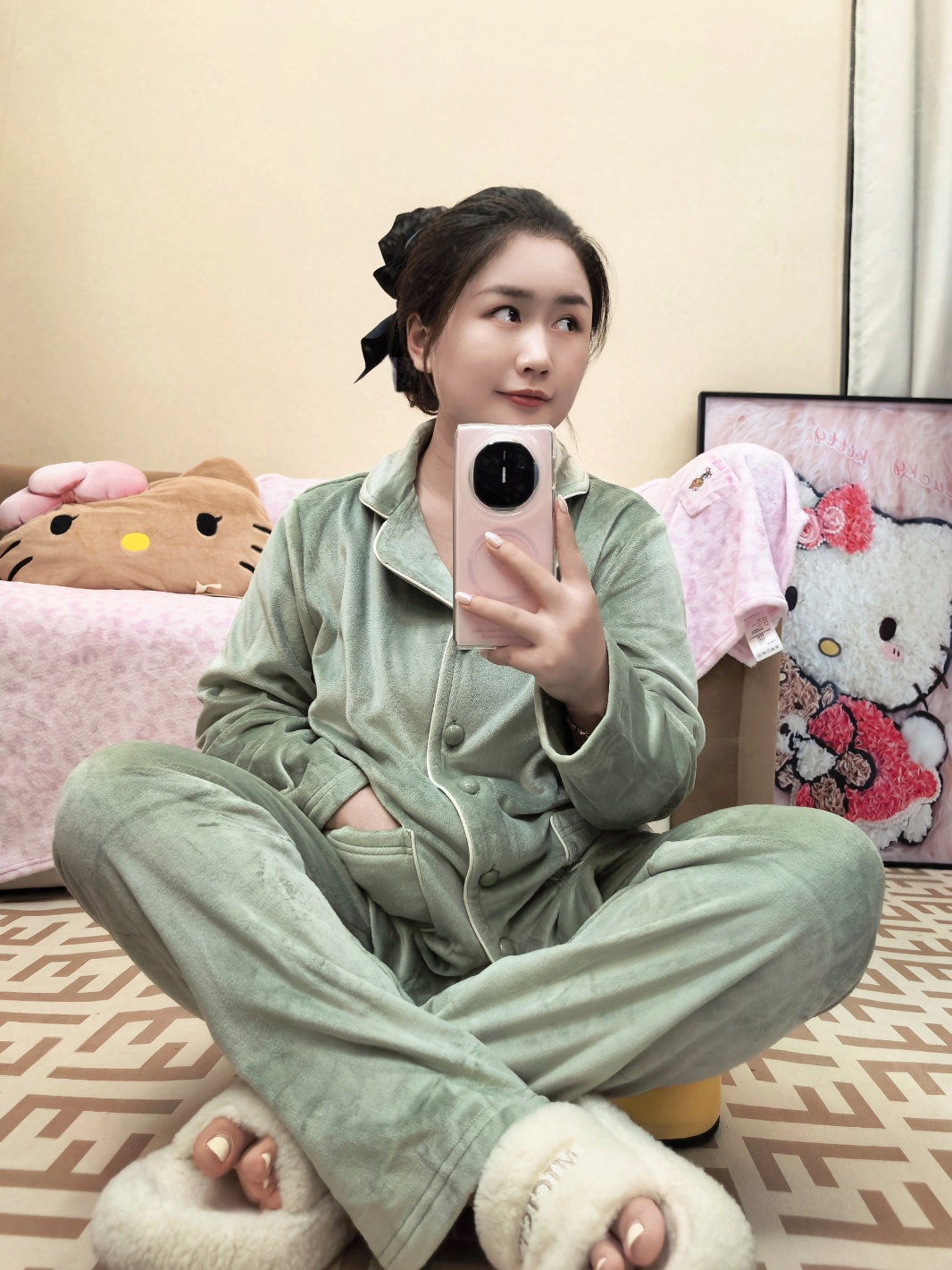 【海岛绒奢感柔光绿】保暖青年冬季粉色睡衣秋冬季翻领家居服套装