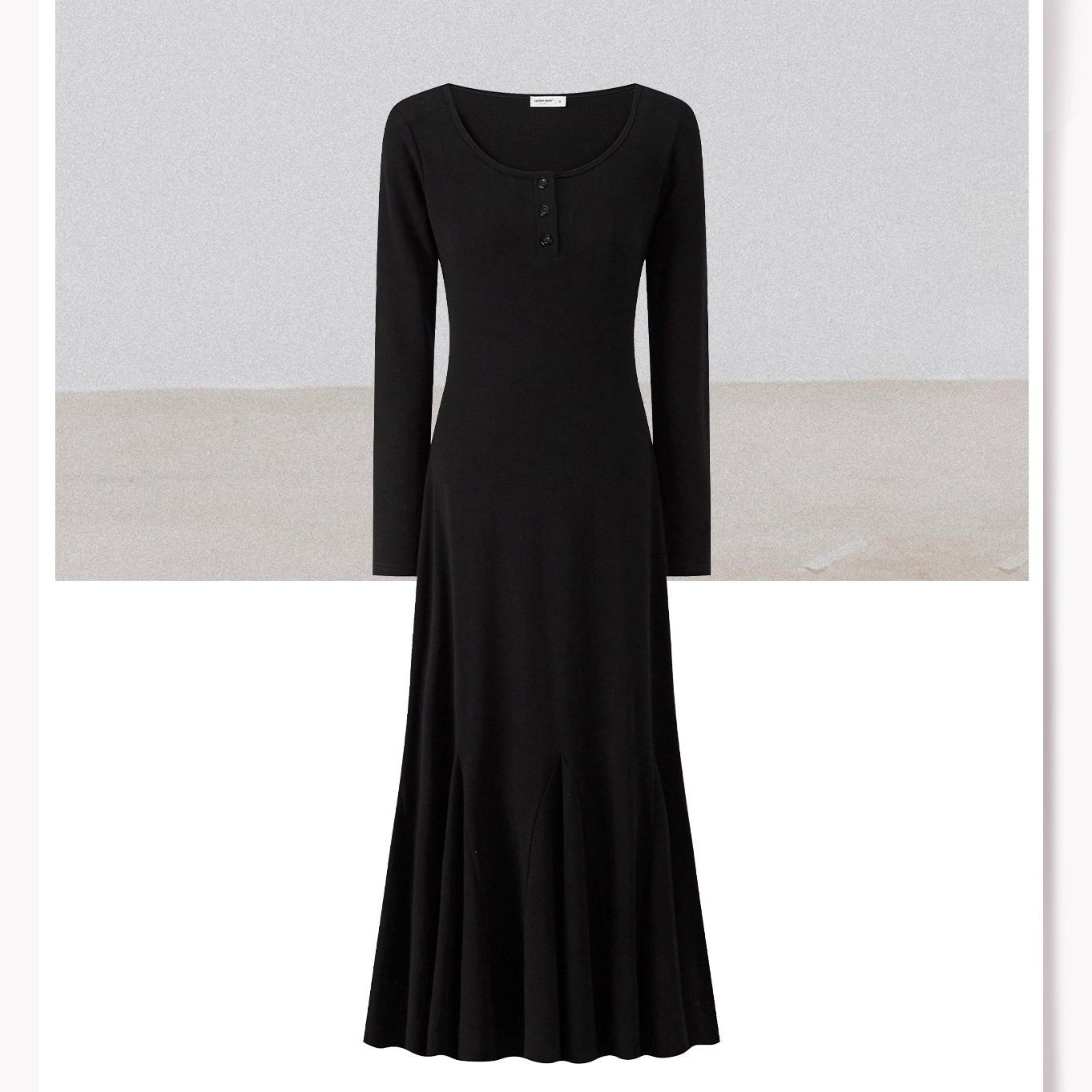 羊城故事-黑色u领长袖连衣裙女秋季高级收腰鱼尾a字长裙Y50853325