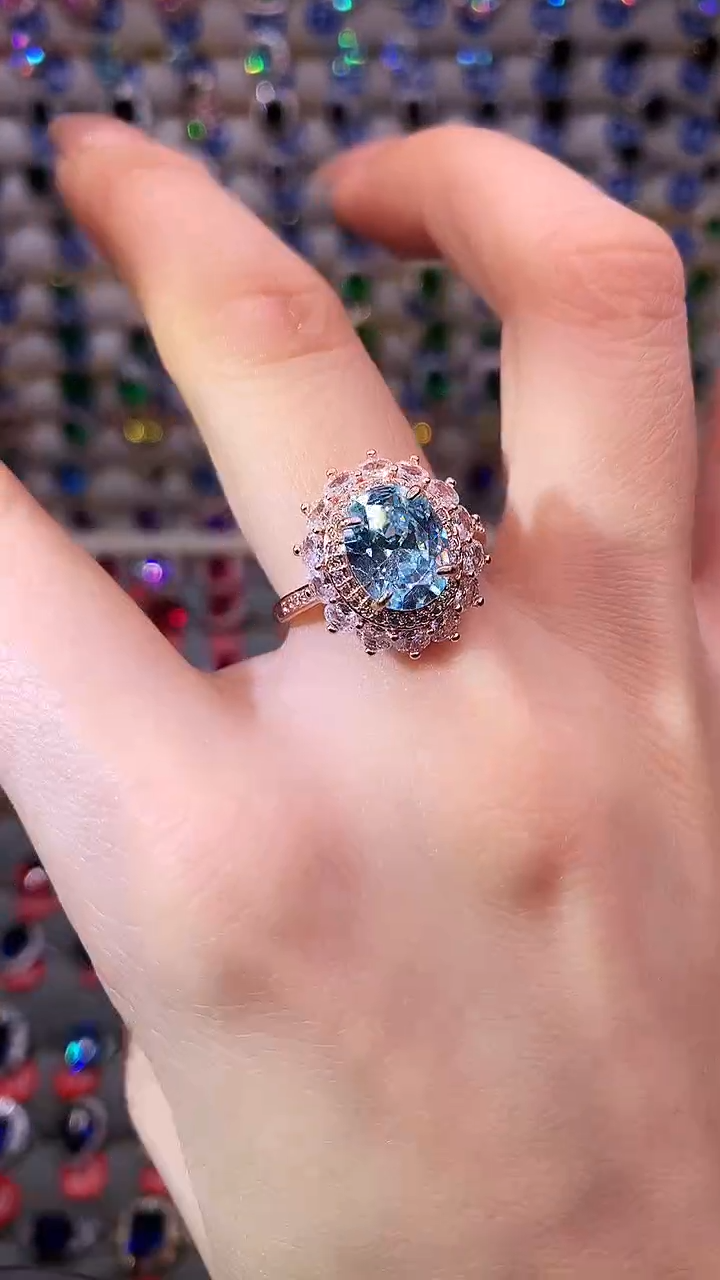 【闪购商品】海蓝宝石戒圈银S925镶嵌11111