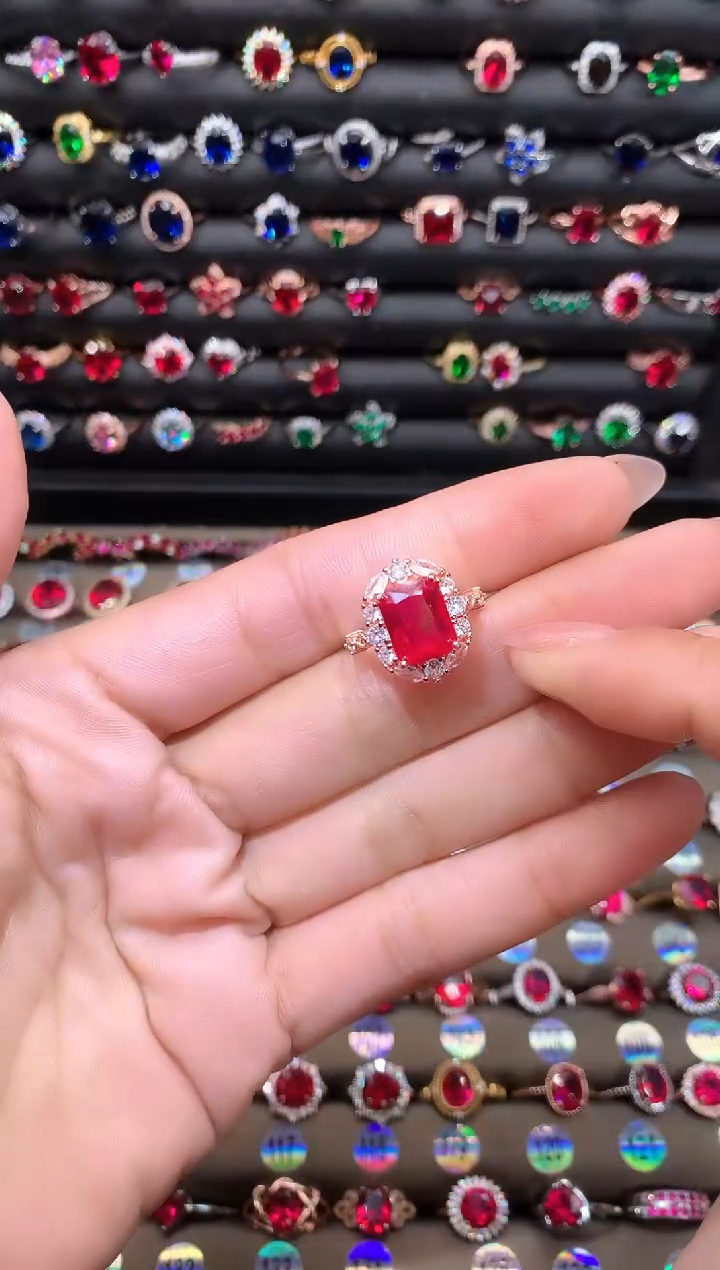 【闪购商品】红宝石戒指银S925镶嵌810玫瑰金