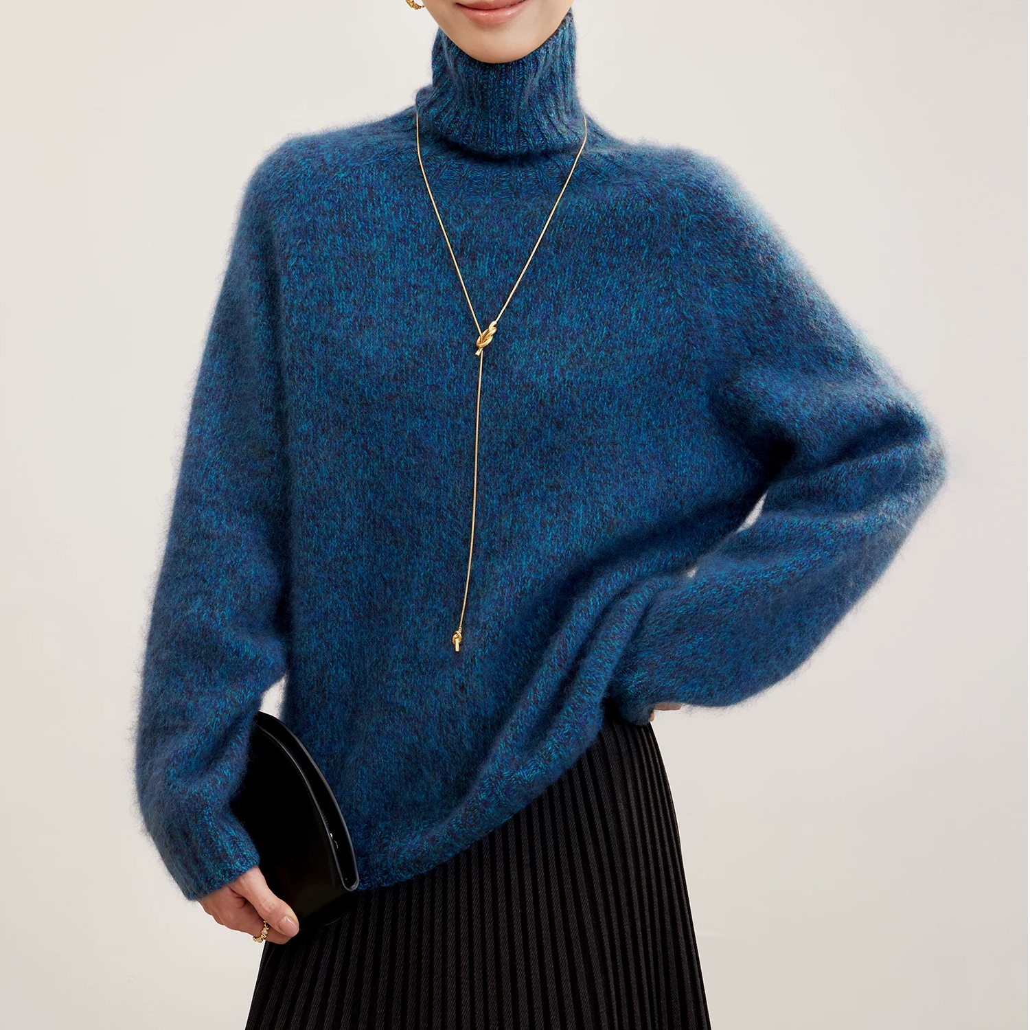 [山羊绒拉绒]高领加厚花纱百搭休闲针织衫女套头羊毛衣秋冬25新款