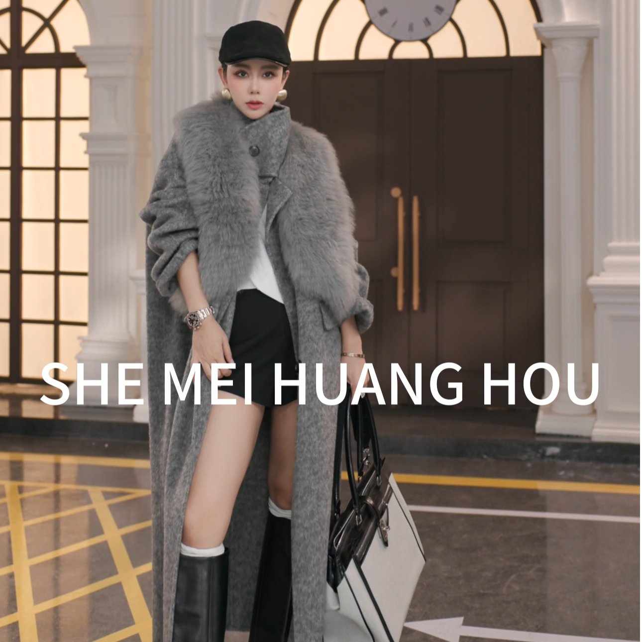 原创狐狸毛骆驼绒绵羊毛大版冬季新长款大衣251019