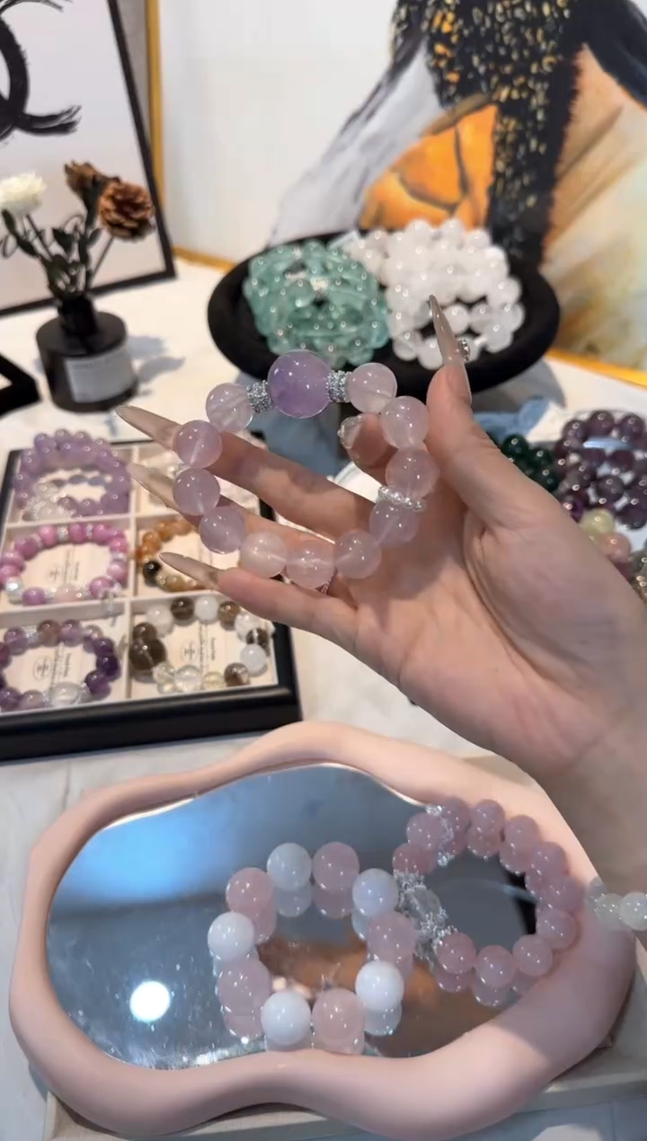 水晶手串未镶嵌莫粉X薰衣草