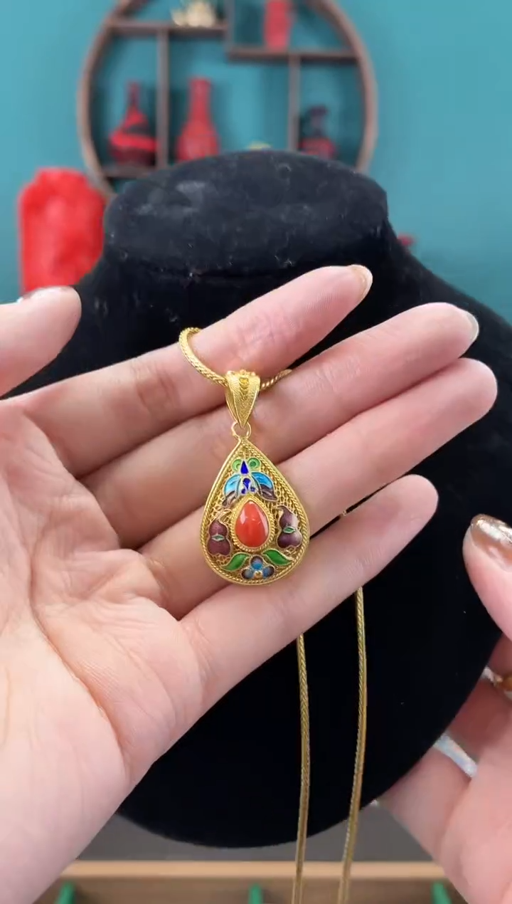 非遗手工花丝镶嵌吊坠加连